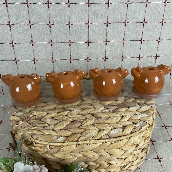 “H for Happy" SET OF 4 Ceramic Reindeer Taper Candle Holders New Holiday Decor - Picture 5 of 15